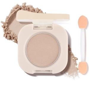 Single Matte Eyeshadow with Brush, Nude Beige Brown Eye-Shadow Palette Makeup Kit, Silky Fine Pressed Eye Shadow Powder with Lightweight & Ultra-Blendable Formula for Daily Natural Eye Make-Up (#06)