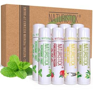 8-Pack Premium Beeswax Lip Balm by Naturistick | Chemical-Free, 100% Natural Chapstick for Dry, Chapped Lips | Made with Coconut Oil, Shea Butter, Aloe Vera | 4 Assorted Scents | Made in the USA