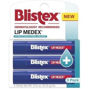 Blistex Lip Medex Stick 3 Count, 0.15 Oz. Medicated Soothing Relief Stocking Stuffer for Women & Men, Self Care Purse Essential for Holiday, Christmas