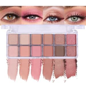 SUAKE Nude Pink Eyeshadow Palette, Matte & Shimmer, High Pigmented 12 Colors Brown Purple Eye Shadow Primers for Eye Makeup, Korean Powder Palet de sombras de ojos