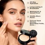 Mushroom Head Air Cushion CC Cream Christmas Gifts for Women, 1 Full-Size Makeup Foundation with 2 Refills & 1 Special Mushroom Head Puff, Upgraded Ingredients Long-lasting (Natural, 0.71 Fl Oz*3)