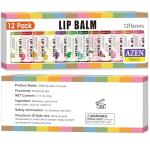 AZEN 12 Pack Lip Balm, Natural Lip Balm Bulk, Lip Care Product, Moisturizing Lip Balms for dry cracked lips - 12 Flavors