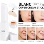 Blanc Cover Cream Stick, Color-Changing Foundation Stick, White Concealer, Hydrating Concealer, Dual-Ended with Detachable Brush (#Tan)