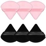 Pimoys 6 Pieces Powder Puff Face Makeup Sponge Soft Velour Triangle Powder Puffs Beauty Sponge Stocking Stuffers for Loose Powder (Black, Pink)