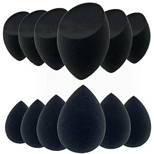 AIMILIQI Beauty Blender Makeup Sponge - 12 Pcs Makeup Sponge Set with Beauty Foundation Sponge Blender Holder, Flawless for Liquid, Cream, and Powder, Multi-Colored Makeup Sponges. (black)