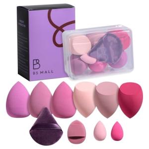 BS-MALL 10 Pcs Premium Makeup Sponges For Foundation - Beauty Blender Sponge Set With Finger & Triangle Puffs For Multi-purpose Use, Travel Essential & Daily Makeup (Transparent)