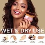 Extra Large Body Makeup Brush For Self Tanner, Leg Makeup &Bronzer Blend,75 mm Wide-headed Kabuki Brush Provides More Even &Pretty Application, Oval Face&Back Makeup Brush, Wet&Dry Use- Pink Rose Gold