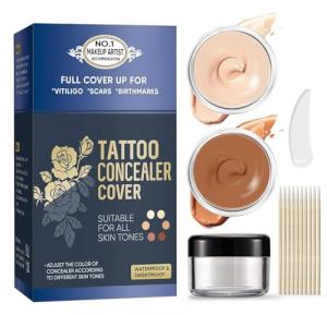 Tattoo Cover Up Makeup Waterproof, 2 Colors Tattoo Cover Up Concealer, Suitable for Scars, Vitiligo, Spots, Invisible and Natural