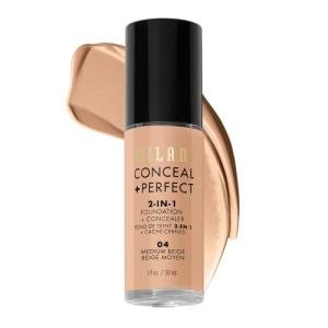 Milani Conceal + Perfect 2-in-1 Foundation + Concealer for a Flawless Complexion, Under Eye Corrector, Cover Redness and Imperfections, Waterproof and Sweatproof - Medium Beige
