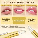 2 Pcs Color Changing Lipstick, Transferproof Gold Crystal Ph Lipstick Color Changing, Clear Lip stick That Changes Color, Nourishing Long Lasting 24 Hours Moisturizing Shine Lip Gloss for Women