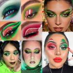 Green Red Eyeshadow Palette, Pigmented Matte Shimmer Christmas Makeup Pallet for Grinch, Shrek Makeup, 18 Colors Long Lasting Xmas Green Gold Glitter Eye Shadow Palette for Holiday, Parties, Cosplay