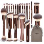 MAANGE 20 PCS Foundation Makeup Brush Set, Double-ended Kabuki Contour Brush for Liquid Powder Concealer Blending Blush Face Makeup Tools (Coffee)