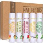 5-Pack Premium Beeswax Lip Balm by Naturistick | Chemical-Free, 100% Natural Chapstick for Dry, Chapped Lips | Made with Coconut Oil, Shea Butter, Aloe Vera | 5 Assorted Scents | Made in the USA