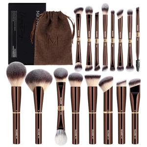 MAANGE Makeup Brushes 16Pcs Professional Foundation Powder Blush Contour Eyeshadows Double-End Makeup Brushes Set with Bag and Gift Box-CoffeeBrown