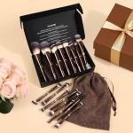 MAANGE Makeup Brushes 16Pcs Professional Foundation Powder Blush Contour Eyeshadows Double-End Makeup Brushes Set with Bag and Gift Box-CoffeeBrown