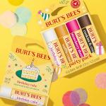 Burt's Bees Lip Balm Party Pack - Birthday Cake, Waffle Cone, Strawberry Shortcake, and Cookies & Cream, All Day Moisturizer, Tint-Free, Natural Origin Conditioning Lip Treatment, 4 Tubes, 0.15 oz.
