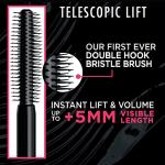 L'Oreal Paris Telescopic Lift Mascara, Lengthening and Volumizing Eye Makeup, Lash Lift with Up to 36HR Wear, Washable, Blackest Black, 0.33 Fl Oz