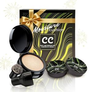 Mushroom Head Air Cushion CC Cream Christmas Gifts for Women, 1 Full-Size Makeup Foundation with 2 Refills & 1 Special Mushroom Head Puff, Upgraded Ingredients Long-lasting (Natural, 0.71 Fl Oz*3)