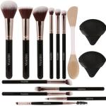 HEDIVIA Makeup Brush Set 14 Pcs Professional, Premium Synthetic Foundation Concealer Powder Blush Eyeshadow Brushes with 2 Powder Puffs & Dual-ended Mask Applicator, gifts for Women Teen Girls(black).