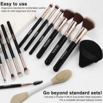 HEDIVIA Makeup Brush Set 14 Pcs Professional, Premium Synthetic Foundation Concealer Powder Blush Eyeshadow Brushes with 2 Powder Puffs & Dual-ended Mask Applicator, gifts for Women Teen Girls(black).