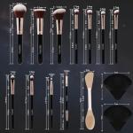 HEDIVIA Makeup Brush Set 14 Pcs Professional, Premium Synthetic Foundation Concealer Powder Blush Eyeshadow Brushes with 2 Powder Puffs & Dual-ended Mask Applicator, gifts for Women Teen Girls(black).