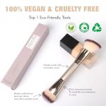 Dual-Ended Foundation Brush: Round & Angled Pro-Grade makeup brushes, 100% Vegan Synthetic Makeup Brush for Flawless Blending and Application of Liquid, Powder, Cream, Blush