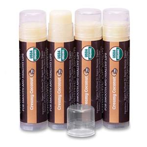 Earth's Daughter USDA Organic Lip Balm 4-Pack Creamy Coconut Flavor - Beeswax, Coconut Oil, Vitamin E - Best Lip Repair Chapstick for Dry Cracked Lips