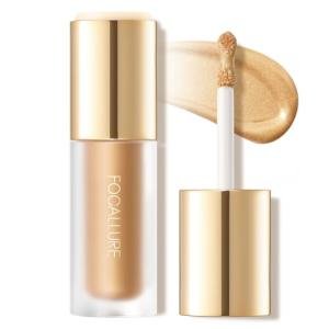 FOCALLURE Shimmer Liquid Highlighter, Smooth Cream Formula and Non-greasy Finish,Delivers a Natural Glow, Long Lasting Illuminator Highlighter Face Enhancing Makeup,Golden Wind