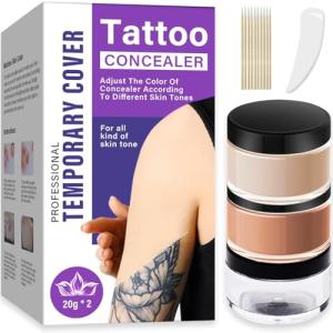 Tattoo Cover Up Makeup Waterproof, 2 Colors Tattoo Concealer, Invisible Tattoo Cover Up, Suitable for Tattoos Scars and Spots, for All Skin Types