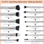 Yivaiks 14 Pcs Silver Bling Makeup Brushes Set Ultra Soft Professional Face Crystal Cosmetics Powder Concealer Eye Shadows Make Up Beauty Tool with Holder