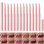 KIMIEYE 12 Colors Retractable Lip Liner Kit for Define & Sculpting Lips Shades, Long Lasting Waterproof High Pigment Matte Finish Creamy Texture Lip Liner Pencil Set for Women (12 Colors, M)