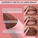 KIMIEYE 12 Colors Retractable Lip Liner Kit for Define & Sculpting Lips Shades, Long Lasting Waterproof High Pigment Matte Finish Creamy Texture Lip Liner Pencil Set for Women (12 Colors, M)