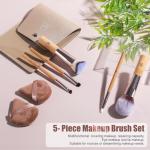 BS-MALL Travel Makeup Brushes Premium Synthetic Foundation Powder Concealers Eye Shadows 7 PCS with Triangle Puff & Storage Bag (Bamboo)