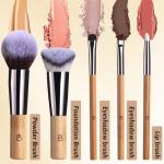 BS-MALL Travel Makeup Brushes Premium Synthetic Foundation Powder Concealers Eye Shadows 7 PCS with Triangle Puff & Storage Bag (Bamboo)