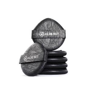 ALBEAUT Rubycell Cushion Puff, 6-Pack Teardrop Round Foundation Applicators for Cushion Makeup, Liquid & Cream Formulas, Lace-Detail PU Back with Elastic Strap, Precision Edge for Detail Tapping