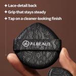 ALBEAUT Rubycell Cushion Puff, 6-Pack Teardrop Round Foundation Applicators for Cushion Makeup, Liquid & Cream Formulas, Lace-Detail PU Back with Elastic Strap, Precision Edge for Detail Tapping