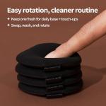 ALBEAUT Rubycell Cushion Puff, 6-Pack Teardrop Round Foundation Applicators for Cushion Makeup, Liquid & Cream Formulas, Lace-Detail PU Back with Elastic Strap, Precision Edge for Detail Tapping