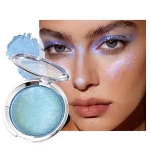 Holographic Blue Highlighter Makeup with Violet Shift, Icy Duochrome meatllic Cream Face Highlight Chameleon Sparkle Soft Shimmer Glitter Waterproof Long Lasting Arora Blue body Eye highlighter#0.56oz