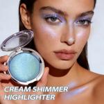 Holographic Blue Highlighter Makeup with Violet Shift, Icy Duochrome meatllic Cream Face Highlight Chameleon Sparkle Soft Shimmer Glitter Waterproof Long Lasting Arora Blue body Eye highlighter#0.56oz