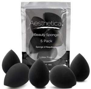 Aesthetica Cosmetics Beauty Sponge Blender - Latex Free and Vegan Makeup Sponge Blender - For Powder, Cream or Liquid Application (5 Pack)