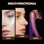 Holographic Blue Highlighter Makeup with Violet Shift, Icy Duochrome meatllic Cream Face Highlight Chameleon Sparkle Soft Shimmer Glitter Waterproof Long Lasting Arora Blue body Eye highlighter#0.56oz