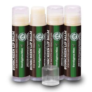 Earth's Daughter SPF Lip Balm Eucalyptus Mint 4-Pack - Lip Sunscreen, SPF 15, Organic Ingredients, Beeswax, Coconut Oil, Vitamin E - Hypoallergenic, Gluten Free