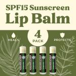 Earth's Daughter SPF Lip Balm Eucalyptus Mint 4-Pack - Lip Sunscreen, SPF 15, Organic Ingredients, Beeswax, Coconut Oil, Vitamin E - Hypoallergenic, Gluten Free