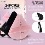 Scaups 24Pcs Black and Pink Powder Puff, Triangle Powder Puffs, Powder Puffs for Makeup and Cosmetic Foundation