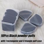 Ocim 10Pcs Triangle Powder Puffs for Face Powder,Soft Velour Triangular Beauty Puff,Makeup Pressed,Baking & Setting Powder Sponge Applicator Pads with Case,Black