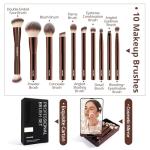 MAANGE Makeup Brush Set 10 Pcs Travel Makeup Brushes Double-ended Kabuki Brush for Foundation Powder Concealers Eye Shadows Makeup Tools Set with LED Light Mirror (Coffee Brown)