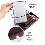 MAANGE Makeup Brush Set 10 Pcs Travel Makeup Brushes Double-ended Kabuki Brush for Foundation Powder Concealers Eye Shadows Makeup Tools Set with LED Light Mirror (Coffee Brown)