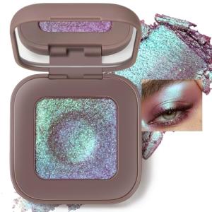 Noerrors Duochrome Plum Mauve Green Blue Glitter Eyeshadow Palette, Holographic Chameleon Rich Color Shimmer Metallic Eye Shadow, Color Shift Sparkle Iridescent Eye Brightener Fairy Makeup for Rave#02
