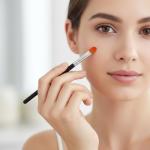 1 Pcs Flat Rounded Concealer Brush, Extra Flat Eyebrow Brush & Eye Shadow Primer Applicator, Soft Dense Synthetic Small Makeup Brushes for Blending Cream Liquid Powder