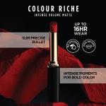 L'Oreal Paris Colour Riche Intense Volume Matte Lipstick, Lip Color Infused with Hyaluronic Acid for up to 16hr All Day Comfort, Le Carmin Courage, 0.06 oz